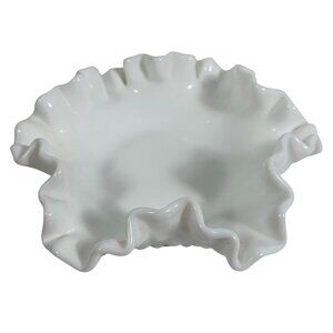 Fenton Hobnail Ruffled White Milk Glass Candy Bowl Decorative Serving Dish VTG